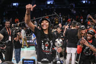 Las Vegas Aces forward A'ja Wilson celebrates after winning the 2023 WNBA Finals at Barclays Center. Photo Credit: Imagn